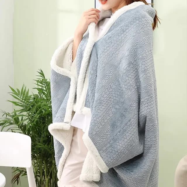 【SUNLY】法蘭絨雙層披肩毯 辦公午睡毯 披肩斗篷 保暖毯 空調毯(聖誕交換禮物)