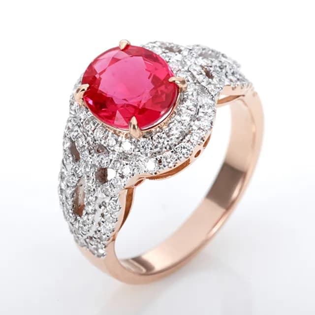 【DOLLY】2克拉 無燒紅寶石18K玫瑰金鑽石戒指-003(母親節 長輩送禮 交換禮物首選)