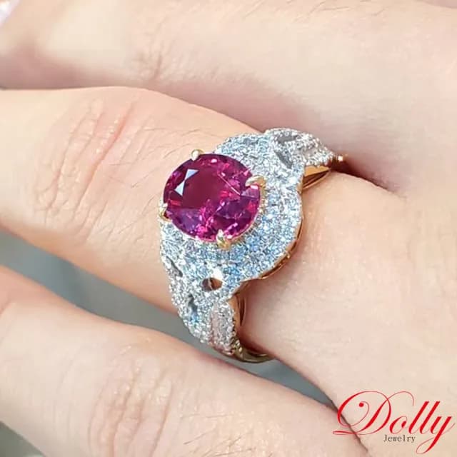 【DOLLY】2克拉 無燒紅寶石18K玫瑰金鑽石戒指-003(母親節 長輩送禮 交換禮物首選)
