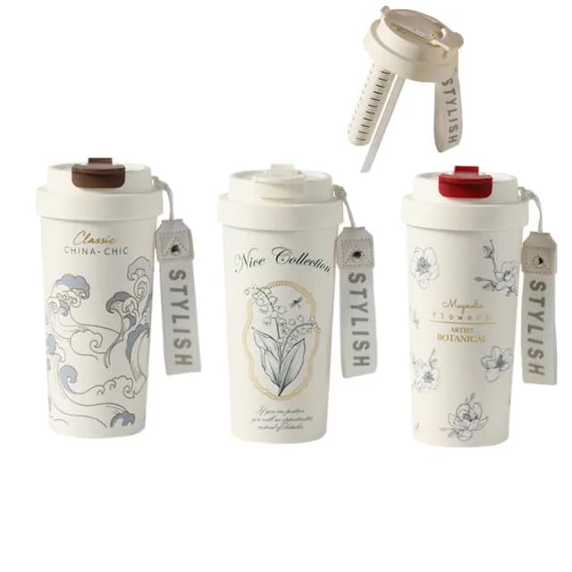 【MUAN】星語花海陶瓷咖啡杯550ML 手提保溫陶瓷杯(泡茶杯/隨行杯/ 聖誕交換禮物)