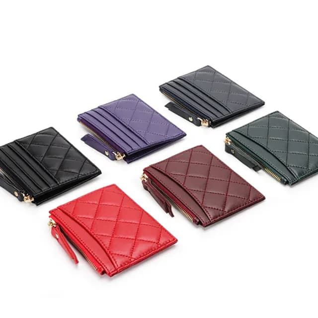 【EGO+】雙11 真皮 羊皮菱格紋 信用卡片夾 零錢包(真皮包包 硬幣袋 名片夾)