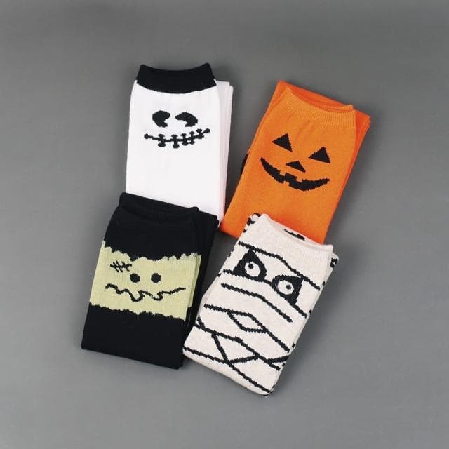【WAJI 襪集】母親節禮物 萬聖節主題襪-半統襪單雙 橘色南瓜(HALLOWEEN 台灣製 半統襪 兒童款 襪子 童襪 棉