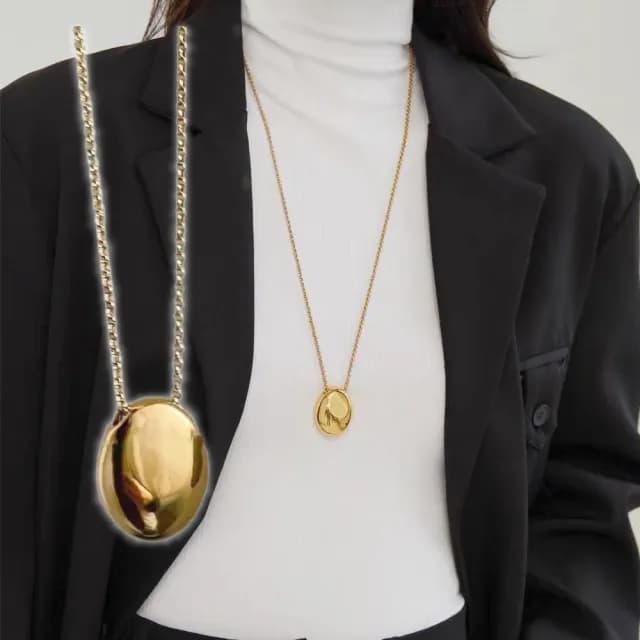 【質感配件】鈦鋼個性輕奢加長長鍊項鍊(顯瘦穿搭 圓臉必備 鏡面橢圓吊墜 毛衣鍊 項鏈 秋冬 女生)