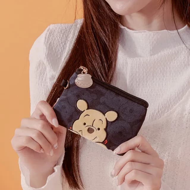 【PARTAKE】父親節禮物 Disney-小熊維尼萌萌頭-票卡零錢包-黑(PTD23-E5-21BK)
