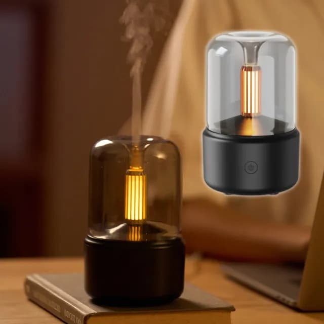 【舒適散香】超聲波細膩水霧燭光香薰水氧機(不損精油成分 高頻霧化 USB桌面空氣清淨機 加濕器 小夜燈)