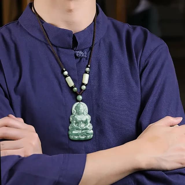 【LEESA】情人節禮物 翡翠度母繩練\翡翠項鍊\觀音項鍊\油青冰種\玉石吊墜\玉墜\高檔翡翠\掛件\招財\富貴\天