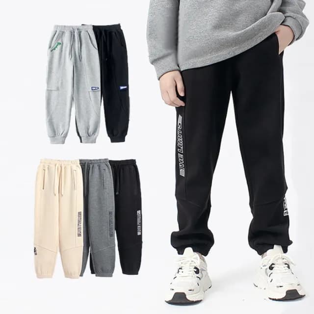 【橘魔法】大童 運動風字母刺繡膠印長褲(縮口褲 休閒褲 運動褲 褲子 長褲 男童 兒童 童裝)