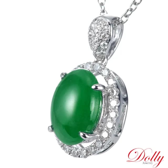 【DOLLY】14K金 緬甸冰種老坑綠A貨翡翠鑽石項鍊(長輩送禮首選)