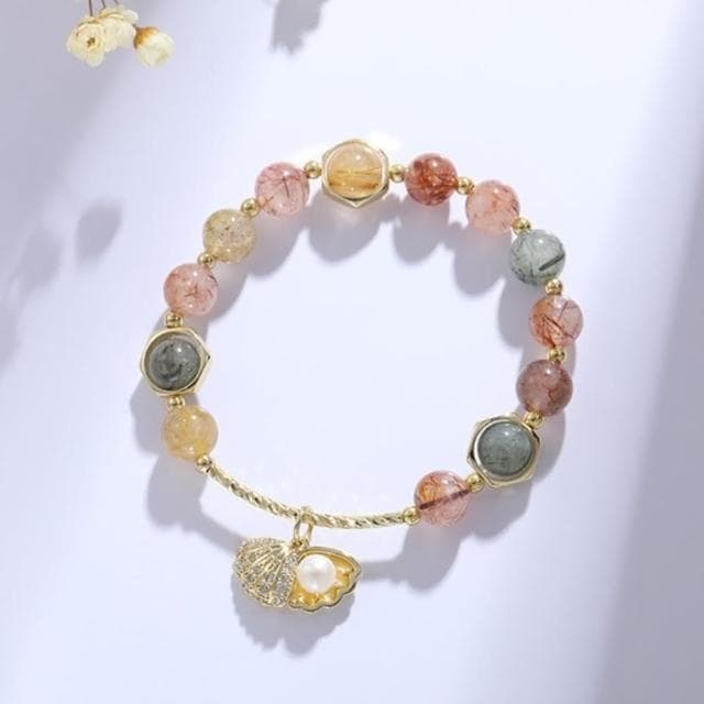 【Penny珮妮】天然彩髮晶轉運貝殼手鍊8mm(母親節禮物/交換禮物/送女友/送閨蜜/生日禮物/情人節)