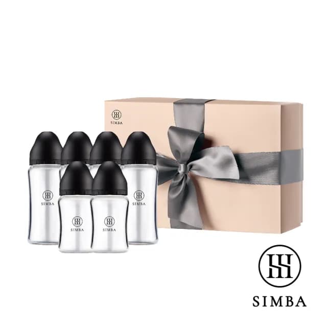 【Simba 小獅王辛巴官方直營】蘊蜜質金玻璃寬口奶瓶禮盒(彌月禮盒/4大2小)