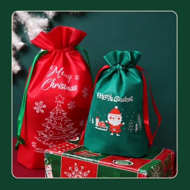 【橘魔法】（4入）聖誕包裝袋(禮物袋 束口袋 縮口袋 禮品 聖誕節 耶誕 聖誕禮物 聖誕包裝 交換禮物 節慶)