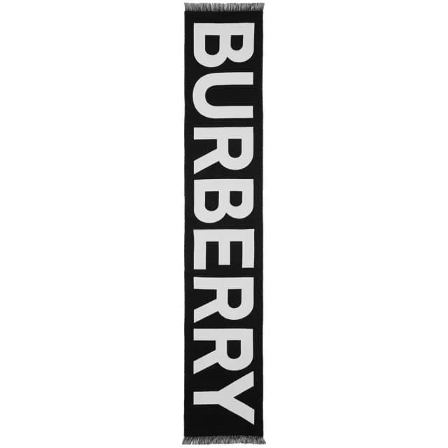 【BURBERRY 巴寶莉】經典字母LOGO 黑白 撞色 羊毛 圍巾(8054214)