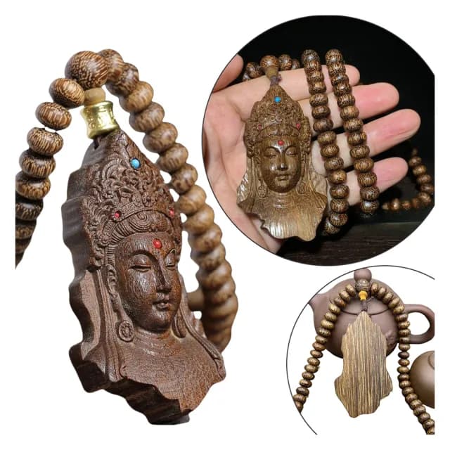 【KT DADA】佛珠項鍊 木珠項鍊 避邪項鍊 長輩禮物 掛飾 越南沉香 觀音吊墜 算盤珠 沉香車 