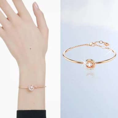 【SWAROVSKI 官方直營】Dextera 手鐲 圓形切割 白色 鍍玫瑰金色調 母親節禮物(情人節禮物)
