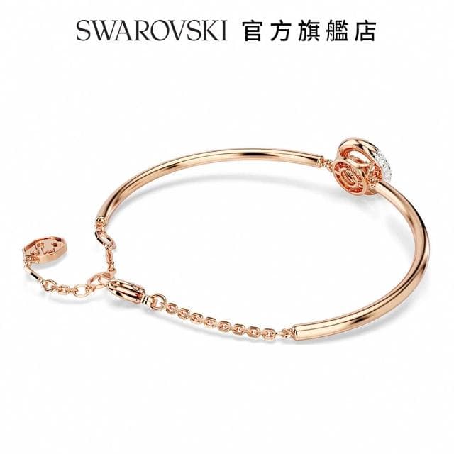 【SWAROVSKI 官方直營】Dextera 手鐲 圓形切割 白色 鍍玫瑰金色調 母親節禮物(情人節禮物)