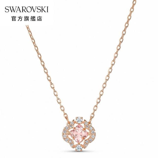 【SWAROVSKI 官方直營】Una 項鏈 幸運草 粉紅色 鍍玫瑰金色調 母親節禮物(跳動的心)