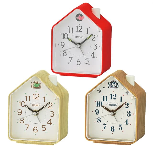 【SEIKO 精工】小房屋 靜音秒針 鳥鳴聲 防貪睡 鬧鐘-3款可選 情人節 禮物(QHP010R/QHP011A/QHP011B)
