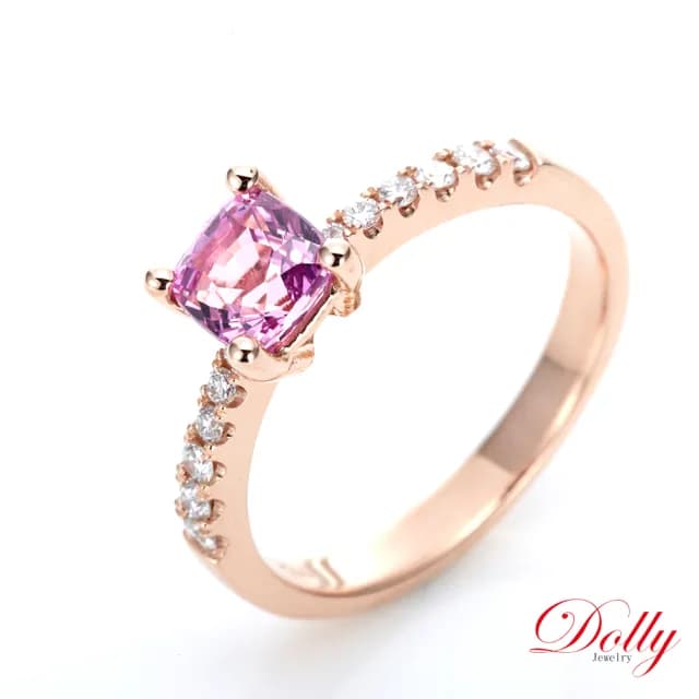 【DOLLY】1克拉 無燒斯里蘭卡艷粉藍寶石18K玫瑰金鑽石戒指-008(母親節 長輩送禮 交換禮物首選)