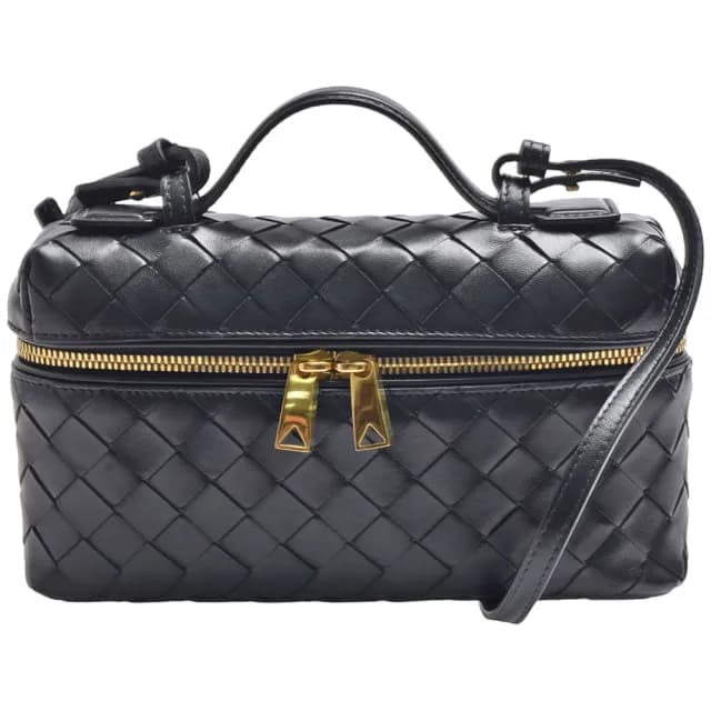 【BOTTEGA VENETA 寶緹嘉】Bang Bang系列Intrecciato經典編織小牛皮手提斜背化妝包(黑色789109-V3IV1-8425)