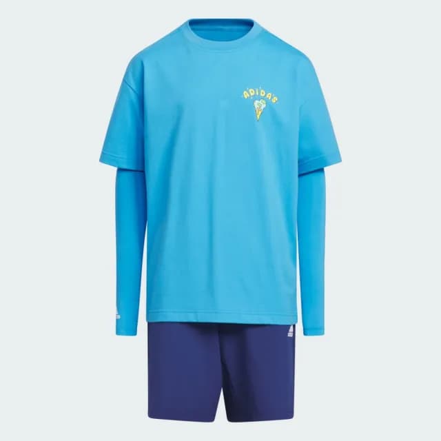 【adidas 愛迪達】運動套裝 童裝 IQ0857