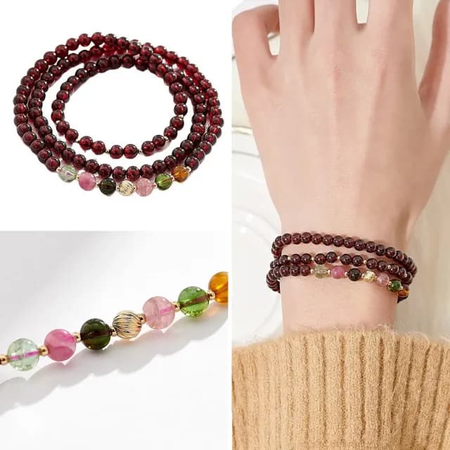 【LEESA】雙11 碧璽手串\石榴石手串\招財手鍊\能量手環\串珠水晶\禮物\多圈手串\手串\水晶手鍊\