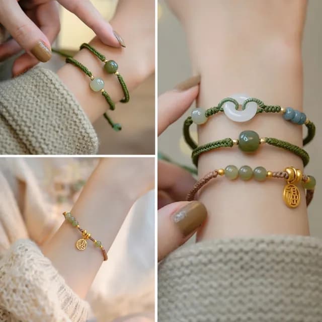 【LEESA】雙11 編織手環\和田玉手鍊\福字吊墜\兒童手鍊\保平安\氣質手鍊\百搭飾品\禮物\手鍊\手
