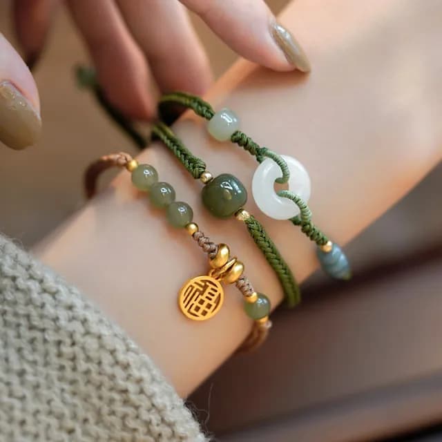 【LEESA】雙11 編織手環\和田玉手鍊\福字吊墜\兒童手鍊\保平安\氣質手鍊\百搭飾品\禮物\手鍊\手