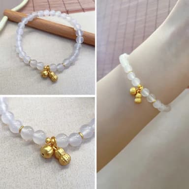 【LEESA】白瑪瑙手串\純銀手鍊\招財手鍊\花生吊飾\新中式\小眾設計\轉運手鏈\生日禮物\手環\手 