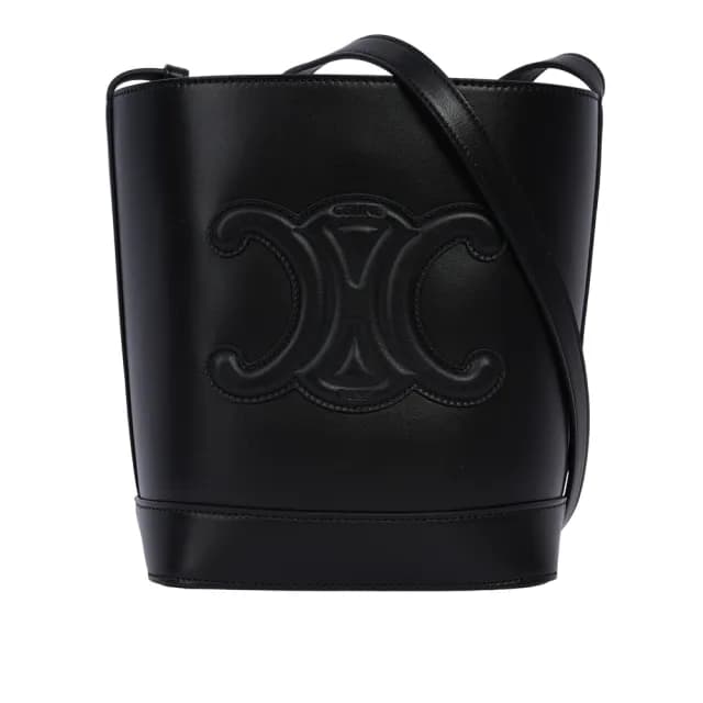 【CELINE】Triomphe 凱旋標誌壓印平滑牛皮小款水桶包(黑色)