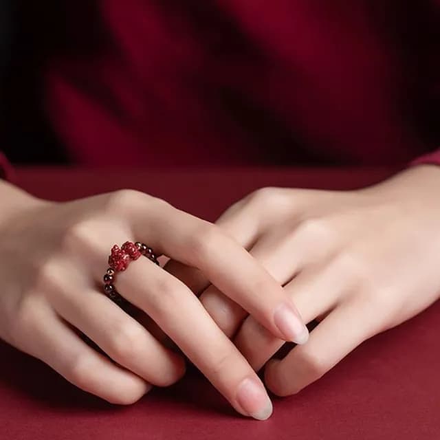 【Penny珮妮】避邪招財原礦硃砂石榴石戒指3款可選(母親節禮物/交換禮物/送女友/送閨蜜/生日禮物/情人節)