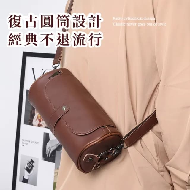 【韓系穿搭】父親節禮物 經典時尚復古圓筒男士側肩包(防水包 防潑水 金屬扣 大容量 斜跨包 側背包 單肩包