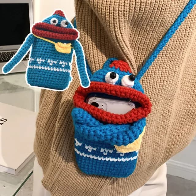 【大嘴通吃】雙11 韓版搞怪香腸嘴手機包(外出 手機袋 斜挎包 斜背包 小廢包 零錢包 手提包 單肩