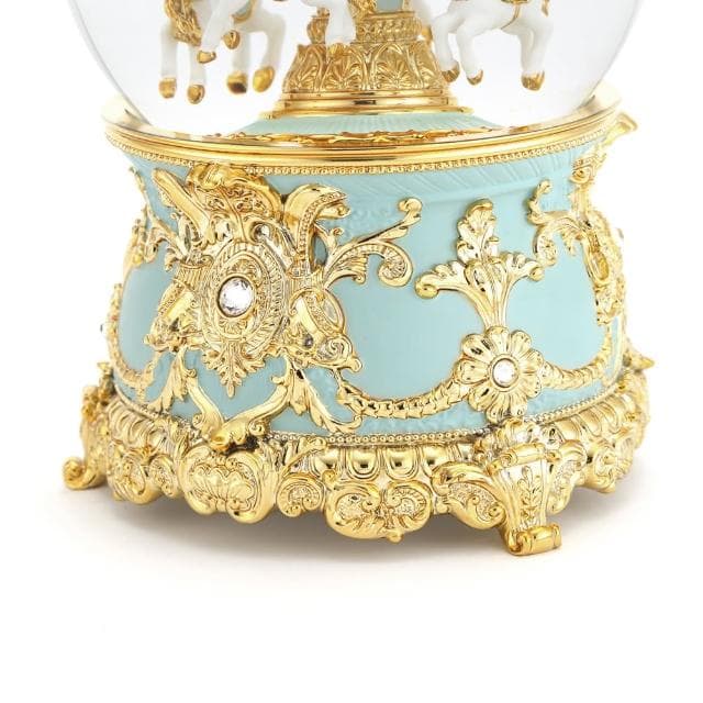【JARLL讚爾藝術】蒂芬妮藍金 旋轉木馬 水晶球音樂盒(生日情人告白 結婚 聖誕禮物)