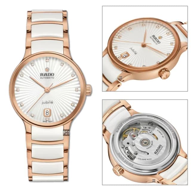【Rado 雷達表】預 廣告35㎜款 Centrix晶萃真鑽機械錶 白陶瓷玫瑰金-加8重豪禮 R01(R30037744)