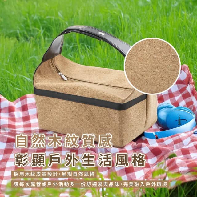 【復谷style】木紋皮革露營收納袋(便當袋 咖啡袋 野炊 手提袋 打包袋 餐具袋 茶具包 戶外)