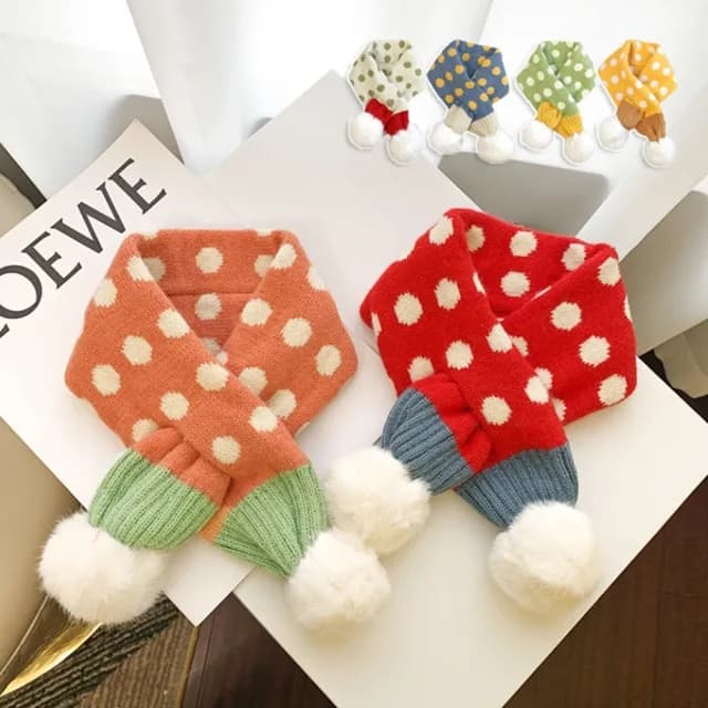 【橘魔法】點點毛球針織圍脖(圍巾 過年 新年 大紅 寒流 保暖 配件 中性款 女童 男童兒童 童裝 交換禮物)