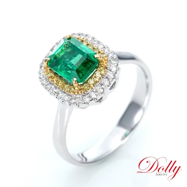 【DOLLY】1克拉 天然哥倫比亞祖母綠18K金鑽石戒指-003(母親節 長輩送禮 交換禮物首選)