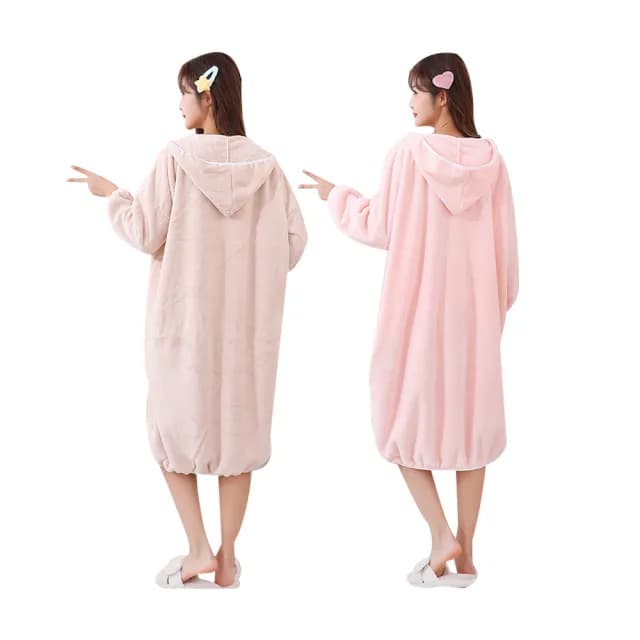 【Jonyer】珊瑚絨長款連帽居家浴袍 吸水速乾成人睡袍 浴巾/浴裙/吸水毛巾 交換禮物