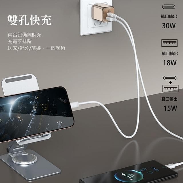 【TOTU】GaN30W氮化鎵充電器 雙孔快充充電頭(iPhone16/15適用 母親節禮物)