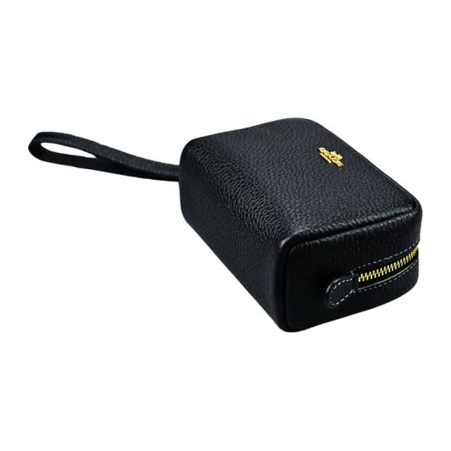【COACH】黑色荔枝紋金屬馬車LOGO手掛零錢包