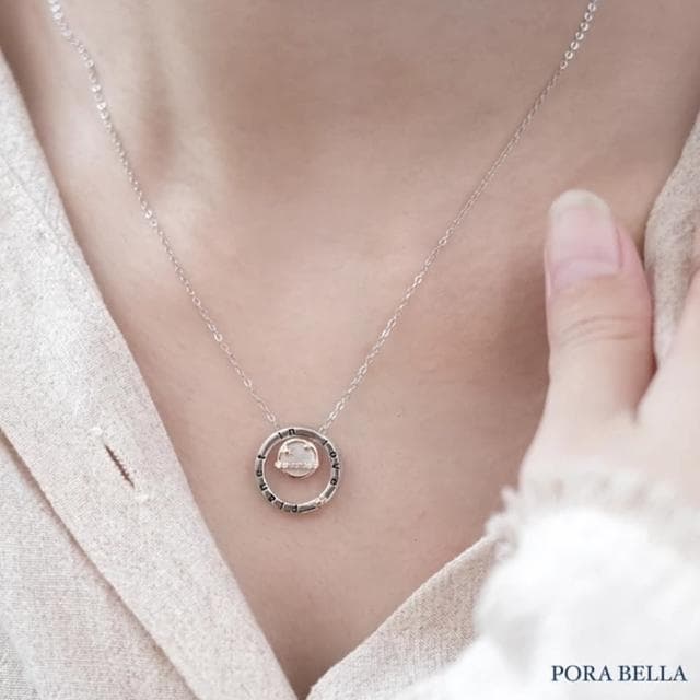 【Porabella】925純銀鋯石情侶項鍊 星球之戀情侶項鍊 黑瑪瑙項鍊 白母貝項鍊 情人節禮物 鎖骨鏈Necklac