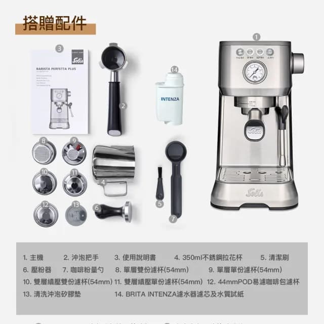 【瑞士Solis】BARISTA PERFETTA PLUS 家用半自動義式咖啡機(經典銀)