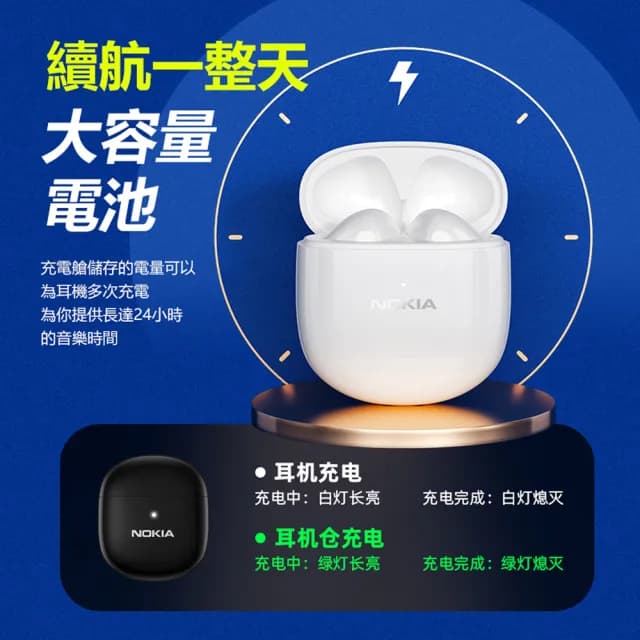 【NOKIA】E3110無線藍芽耳機 黑/白/紫/粉/綠(半入耳式 HIFI音效 藍牙5.1)