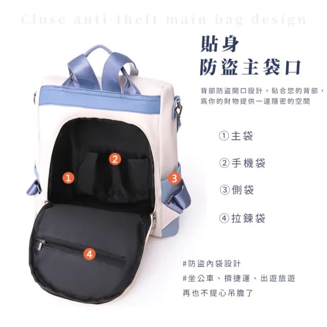 【出國必備】雙11 時尚軟皮大容量防盜兩用雙肩包(氣質藍 大容量 後背包 生日禮物 手提包 旅行包