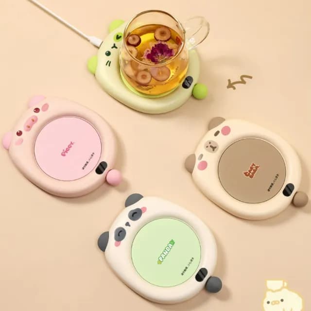 【Klova】卡通萌寵智能恆溫杯墊 數位顯示暖杯墊 三檔調溫 加熱杯墊 55°C保溫墊(生日/交換禮物/節日禮物)