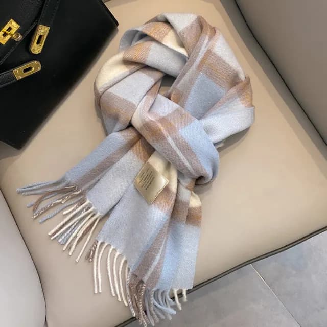 【Seraphic Silk】時尚輕盈100%羊毛格子圍巾(保暖圍巾 流蘇圍巾 保暖圍脖)