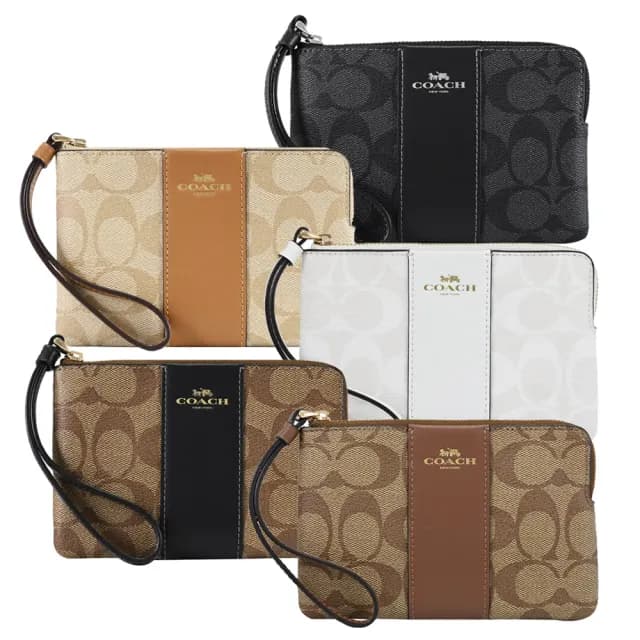【COACH】新版經典C字印花條紋拼接零錢包手拿包萬用包(多色可選)