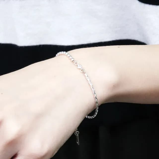 【ART64】純銀 閃耀唯一 半半手鍊(小鑽銀珠 方扭設計 925純銀手鍊 女生手鍊 生日禮物 聖誕節禮