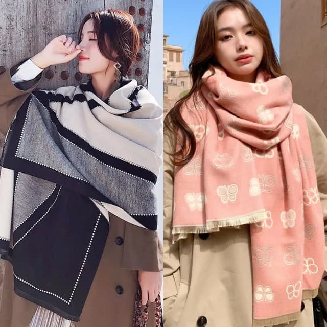 【Emi 艾迷】經典格紋保暖圍巾 披肩 秋冬保暖 輕奢高級款(交換禮物 生日禮物 春節)