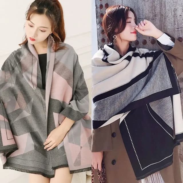 【Emi 艾迷】經典格紋保暖圍巾 披肩 秋冬保暖 輕奢高級款(交換禮物 生日禮物 聖誕禮物)